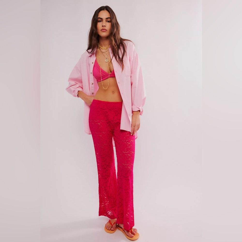Free People All Day Lace Flare Pants Size M